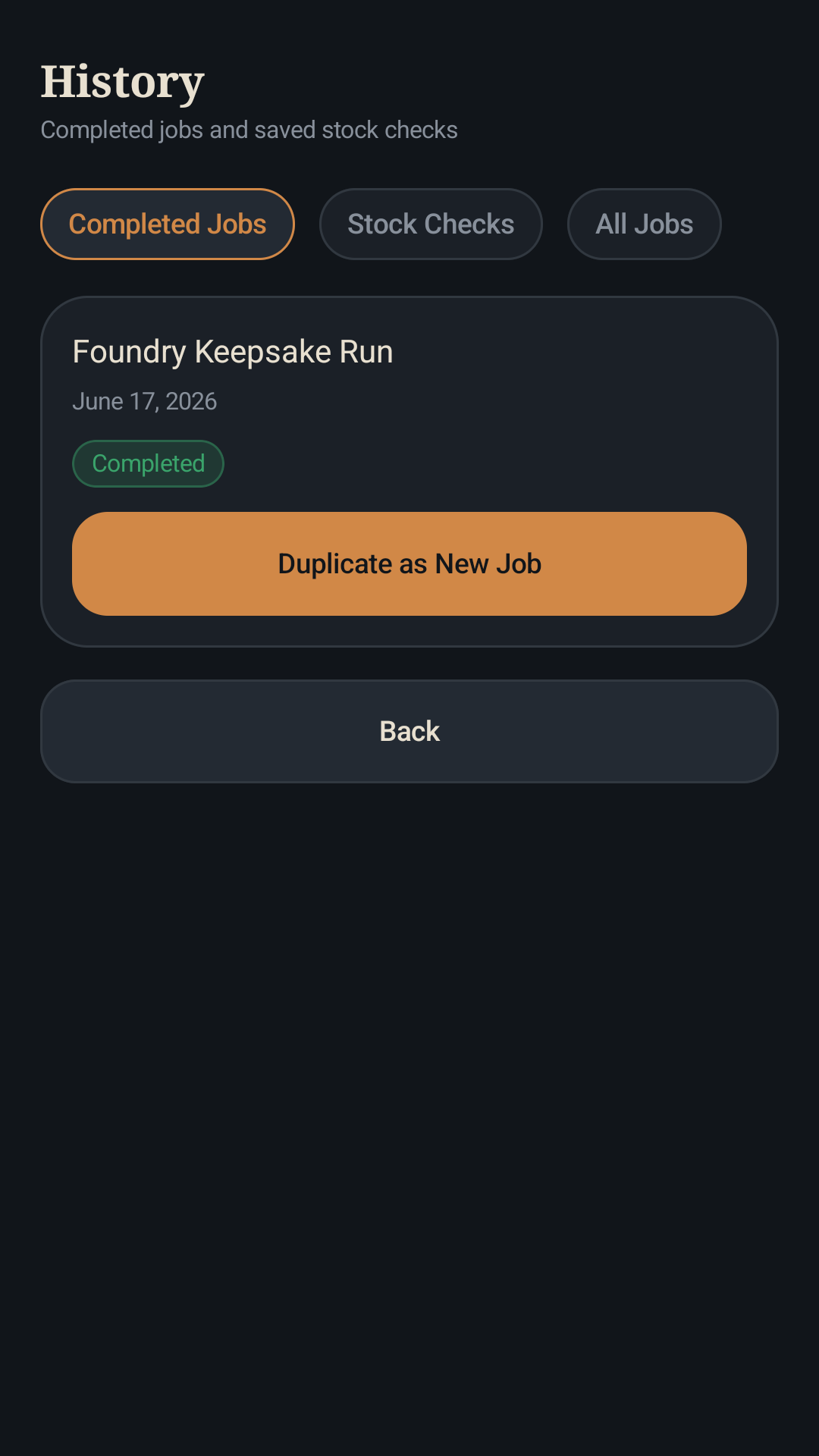 LetterPressStudio history screen